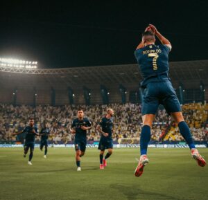Cristiano Ronaldo Instagram - What an amazing atmosphere in our stadium! 
Very happy to celebrate this win with our fans!💛💙
Fantastic performance from the Team!👏🏼💪🏼
Vamooos @alnassr ⚽️⚽️