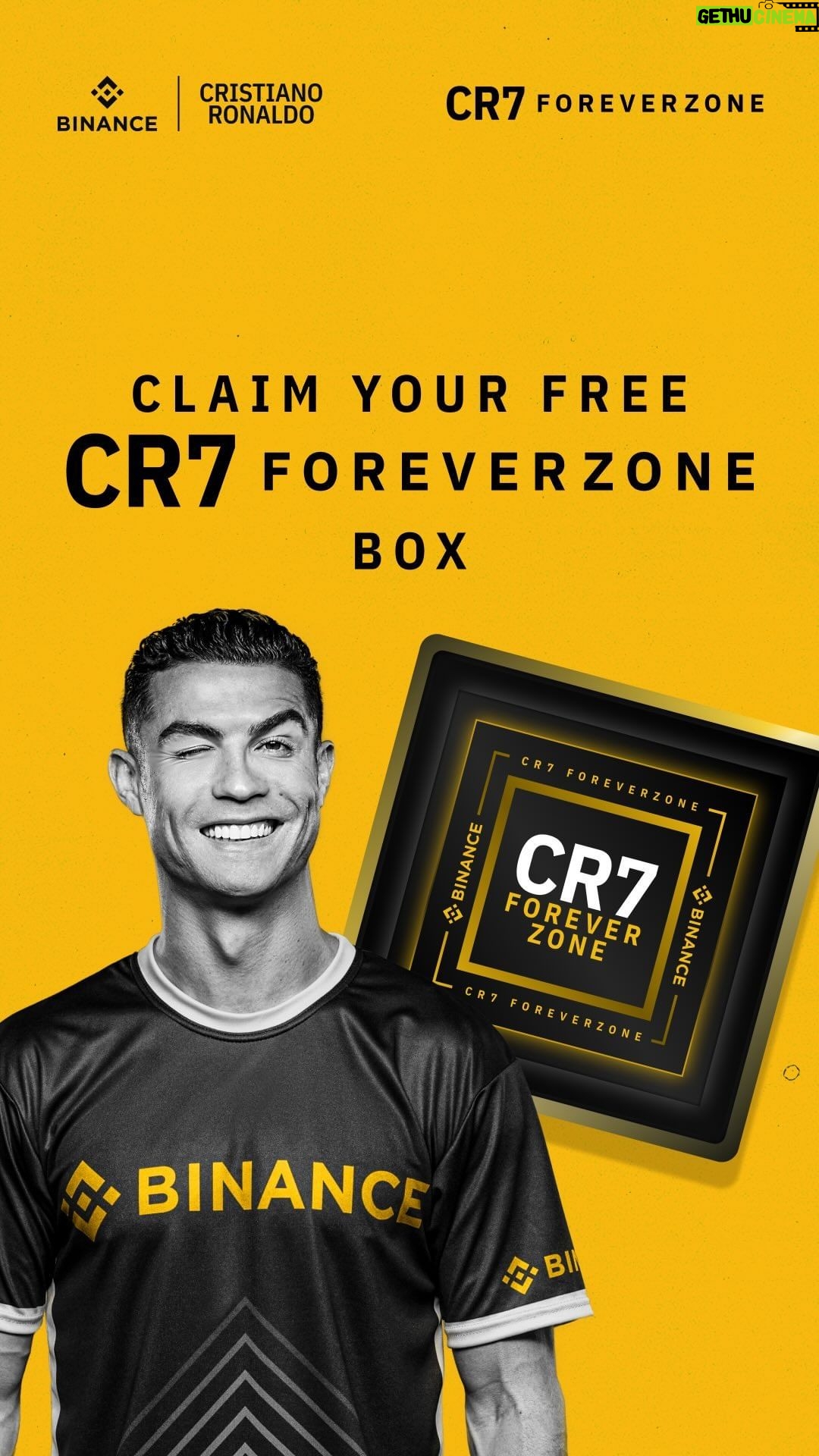 Cristiano Ronaldo Instagram - Myself and #Binance are giving away 50,000 free surprises! And one lucky winner will win the golden ticket - a trip to train with me in person. Head over to #Binance to claim your free CR7 ForeverZone Box Click the link in my story to get involved! https://ter.li/CR7ForeverZone