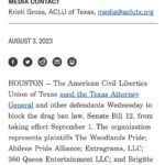 Cynthia Lee Fontaine Instagram - @aclutx sued the Texas Attorney General and other defendants Wednesday to block the drag ban law, Senate Bill 12, from taking effect September 1. The organization represents plaintiffs The Woodlands Pride; Abilene Pride Alliance; Extragrams, LLC; 360 Queen Entertainment LLC; and Brigitte Bandit. B. 12 is an unconstitutional law that violates the First and Fourteenth Amendments and threatens the livelihood and free expression of many Texans, including drag performers. The ban targets any performance that could be perceived as “sexual” and proposes criminal penalties, including up to a year in jail, for artists and others who support them. Simple : We will NOT be silenced ! This goes against our rights ! To the Governor of Texas , lawmakers and senators who support this , we will fight back ! Please support @aclutx and please continue supporting Drag Performers ! #fyp #dragqueen #governoroftexas #humanrights #rupaulsdragrace