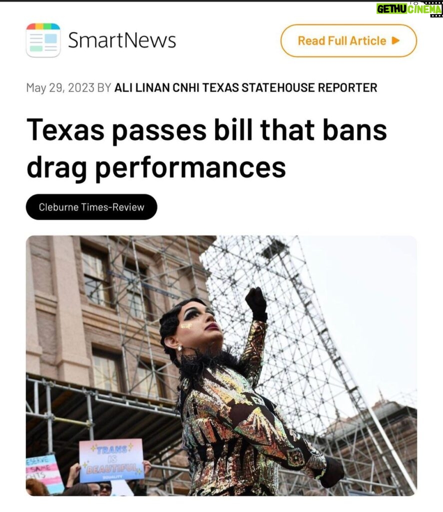 Cynthia Lee Fontaine Instagram - Well Texas … really devastated about this bill . Very disappointed. But we will continue fighting ! This is not over! We are not criminals ! And We know sadly The Governor of Texas will sign this the same way #DeSantis in Florida sign the anti Drag bill too for political reasons . Period ! This politicians do not care about us or the community in general ! That’s why we all need to VOTE ! Period Im tagging all the organizations who advocate for us all this time for action ! #antidragbill #dragperformer #dragqueen #rupaulsdragrace #humanrights #transformismo #yallmeansall #wewillnotbesilenced