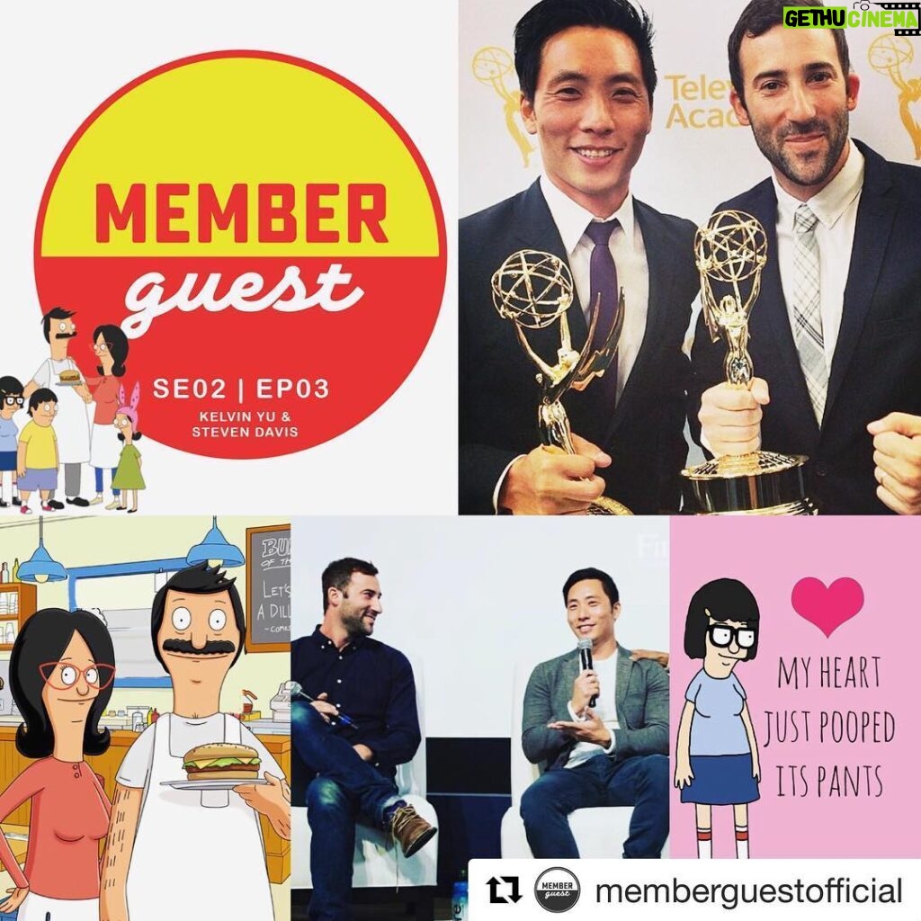 Dave Farrell Instagram - If you need a good laugh, check this podcast out tomorrow. Kelvin and Steven are two of my favorite humans! 😂 ・・・ My heart just pooped its pants!  Who is ready for the funniest Member Guest podcast of all time (no thanks to us)!?! Emmy award winning comedy writers from Fox’s animated series, “Bob’s Burgers” Kelvin Yu & Steven Davis join the podcast, and hilarity ensues. SE02 | EP03 with @internetkelvin and @steventhedavis is available on Thursday! #memberguest #nodoyski ❤️💩👖😳