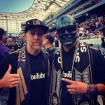 Dave Farrell Instagram – Making new friends (@lafcsoccerhead) at the @lafc 4-1 win tonight! If you look closely, you just might be able to find a falcon in the background… and swipe left for the “PX Double-Double” 
#lafc #lafc3252