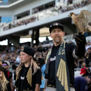 Dave Farrell Instagram - Working on my falconry, my drumming, and my familying... all with the #lafc and the #lafc3252 ! If you want to see the video, go check it out on @lafc ‘s page 🙌🏽 🦅 🖤💛 #LordOfFalcons