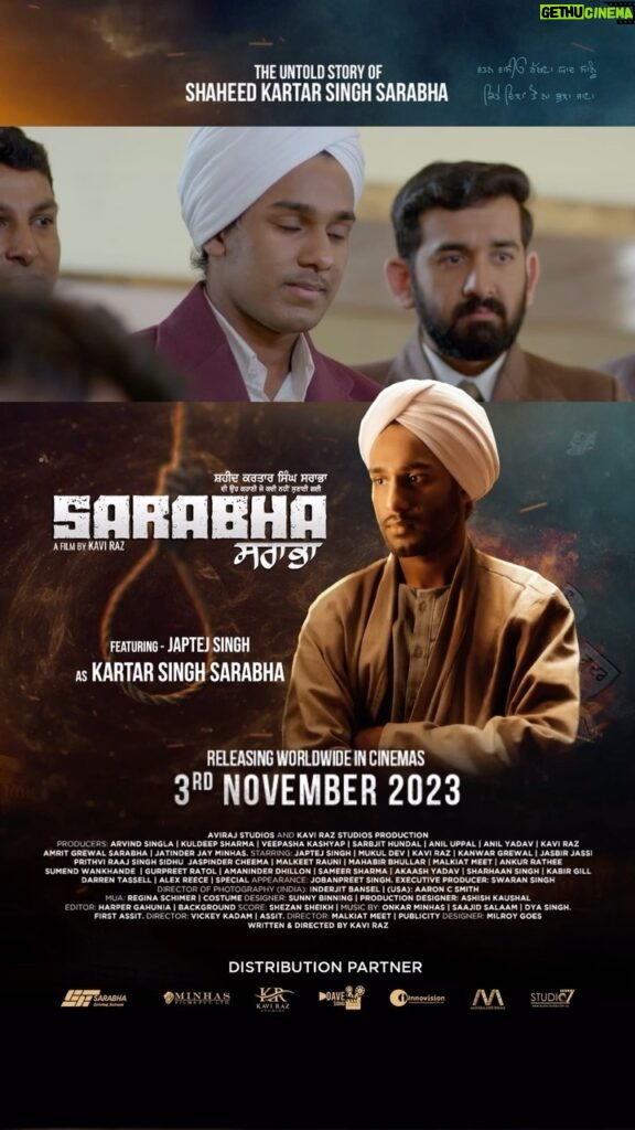 Dave Sidhu Instagram - *“Sarabha” Releasing Worldwide 03 November 2023 In cinemas near you Written & Directed by: Kavi Raz @japtejsingh @jassijasbir @thereal_mukuldev @jaspindercheema @jobanpreet.singh @vickeykadam0809 @manali.lele.kadam @singhsharhaan @mahabirbhullar1 @malkeetrauni @kavirazofficial @malkiatmeet @veepashakashyap rkashyap22 @sarabhafilm @cinevillagestudios @davesidhusydney @cinetown.org @southrenstarintl @event_cinemas @hoytsaustralia @dendy.au @readingcinemasau @villagecinemas @raabta.com.au @voiceaajkal @radiomanpasand @sanjhi_Awaaz_radio @gratol1313 @kabirgill08 @akaashyadav @mr.ssharmaa @harpergahunia_ @navalpreetrangi @ajethi @tracktouchproductions #sarabha #shaheedkartarsinghsarabha #kartarsinghsarabha #sarabhafilm #sarabhamovie #kaviraz #punjabifilm #newpunjabimovie #film #movie #punjab #gadar #gadri #sarabhapind Worldwide Tickets will be available at www.kartarsinghsarabha.com Event Cinemas Parramatta