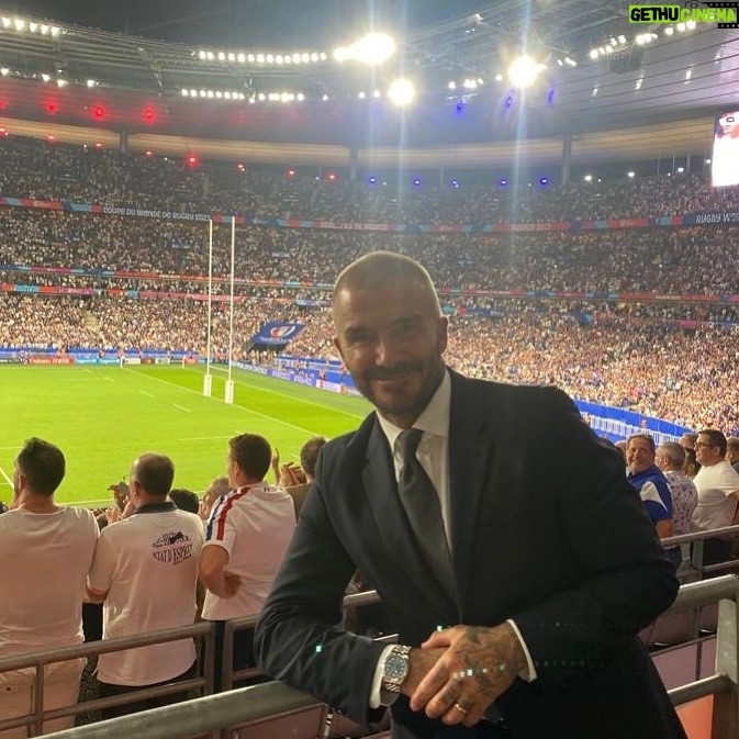 David Beckham Instagram - So much fun at the first game of the Rugby World Cup 🇫🇷 Amazing atmosphere 💙🤍❤️ @tudorwatch ❤️ @rugbyworldcup