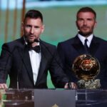 David Beckham Instagram - Huge honour to present Leo with his 8th Ballon D’or tonight in Paris x such a special night for Leo and his family and it was a privilege to be there to celebrate such an incredible achievement, Miami are truly honoured to have The Best 🩵🤍 congratulations my friend @leomessi @intermiamicf 🩷🖤