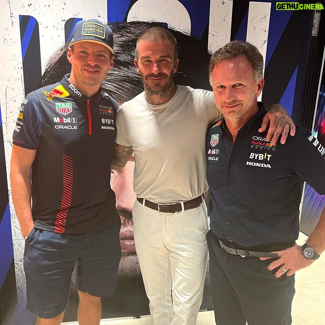 David Beckham Instagram - Great weekend of F1 in Doha… congratulations @maxverstappen1 🌍🏆 @f1 @christianhorner @qatarairways