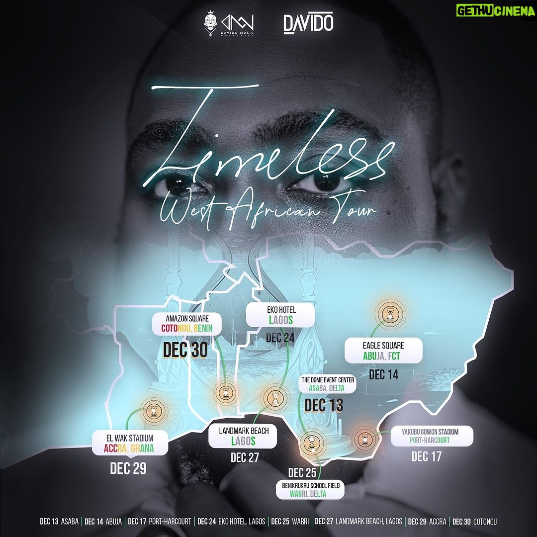 Davido Instagram - West Africa we’re about to light up December ! TIMELESS coming to a city near you ⏳