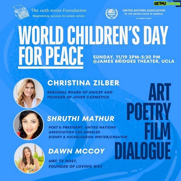 Dawn McCoy Instagram - The United Nations Association of Los Angeles is proud to partner with the @ruthweissfoundation to commemorate World Children’s Day at UCLA. Join our community of holistic humanitarians for an inspiring afternoon of poetry, film, art, and dialogue 🇺🇳🙏🏽✨