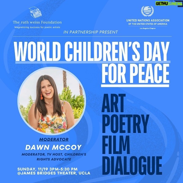 Dawn McCoy Instagram - I am so honored - and humbled - to have been asked to moderate tomorrow’s “Mobilizing Change” panel for World Children’s Day For Peace, Presented by the United Nations Association @unitednations & the Ruth Weiss Foundation at UCLA in the James Bridges Theater. Our esteemed panel includes… Shruthi Mathur @shruthimathur, UNA LA President Poet and Speaker with UN Women, and on the UNICEF and UNA delegations speaking for women and children's rights. Christina Zilber @czjouer, founder of @jouercosmetics, Regional Board of UNICEF, the United Nations International Children’s Emergency Fund working in Ethiopia, Senegal, Malaysia, Bolivia and Jordan advocating for the needs of women and children. Jerry Cimino, the Founder and Executive Director of The Beat Museum on our panel. Celebrating its 20th year, the museum celebrates the Beats, as in beaten down and beatific, were a collective of writers, artists, and thinkers of the 50's. I am so proud to be a part of this - and thank you to Jennifer Chan @jennchanglam - for making this introduction. 🩵 #ruthweiss #unitednations #WorldChildrensDayForPeace #WorldChildrensDay Los Angeles, California