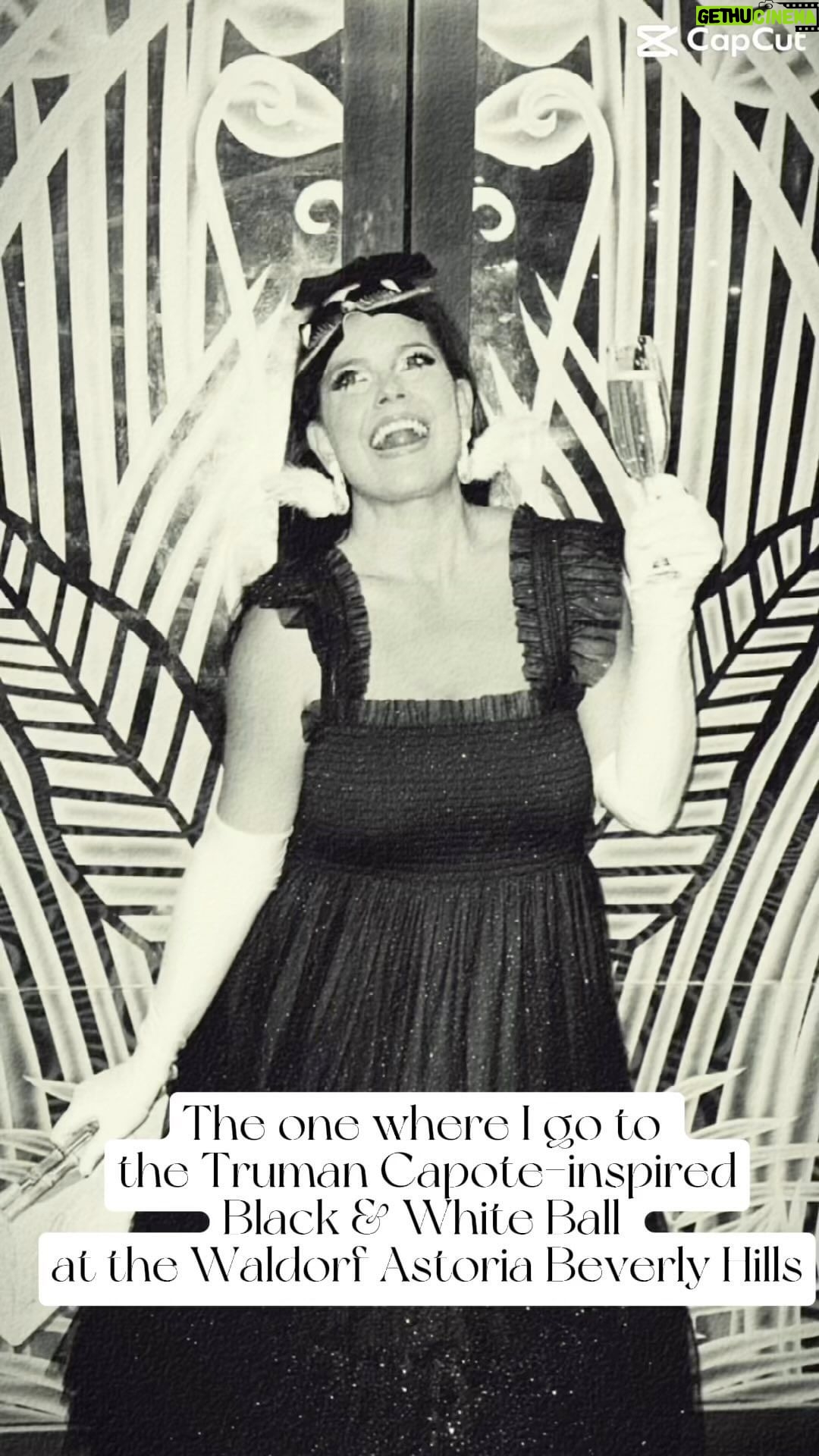Dawn McCoy Instagram - The one where i go to the Truman Capote-inspired Black & White Ball at the Waldorf Astoria Beverly Hills… 🦢🖤🤍 Date: @themattmarr Evening gown: @hillhouse Makeup: @christophermilesmakeup Swan earrings & clutch: @kellygolightly x @bethladdcollections Hosted by @thesupperclub 📷: @pamelagarciaphoto