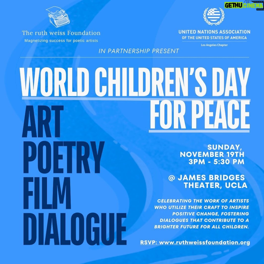 Dawn McCoy Instagram - The United Nations Association of Los Angeles is proud to partner with the @ruthweissfoundation to commemorate World Children’s Day at UCLA. Join our community of holistic humanitarians for an inspiring afternoon of poetry, film, art, and dialogue 🇺🇳🙏🏽✨
