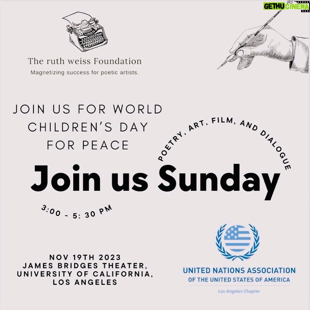 Dawn McCoy Instagram - The United Nations Association of Los Angeles is proud to partner with the @ruthweissfoundation to commemorate World Children’s Day at UCLA. Join our community of holistic humanitarians for an inspiring afternoon of poetry, film, art, and dialogue 🇺🇳🙏🏽✨