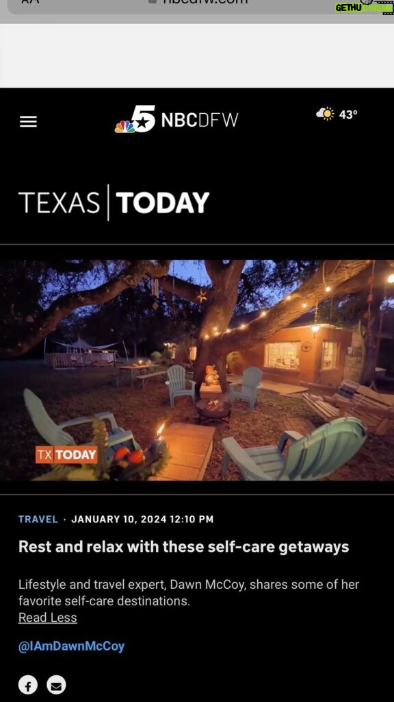 Dawn McCoy Instagram - I LOVED working on this “Off-The-Beaten-Path Self-Care Getaways“ segment with Texas Today on NBC, featuring destinations that help you relax, rest and recharge as we stroll into this new year, filled with promise.✨✨ Hope you enjoy watching it as much as I enjoyed shooting it! Featured: • @theresortatpawsup in majestic Montana • @belmondelencanto in beautiful Santa Barbara • The HeyDay - a @lodgewell property we just recently stayed at in Austin • a desert escape in Palm Desert with @shopelpaseo • and, even a self-care staycation you can enjoy right at home, featuring a bevy of @burtsbees products to help you get into a self-care practice right at the start of 2024. Thank you to the Texas Today crew and all of the properties and pr folk who make my job not only easy - but FUN! Currently working on my next segments - and I’m so excited about what’s coming up! @nbctexastoday @kristindickersontv @jessica_grose @everr_huerta #DawnsDestinations #TexasToday My necklaces c/o @kateswaildesigns