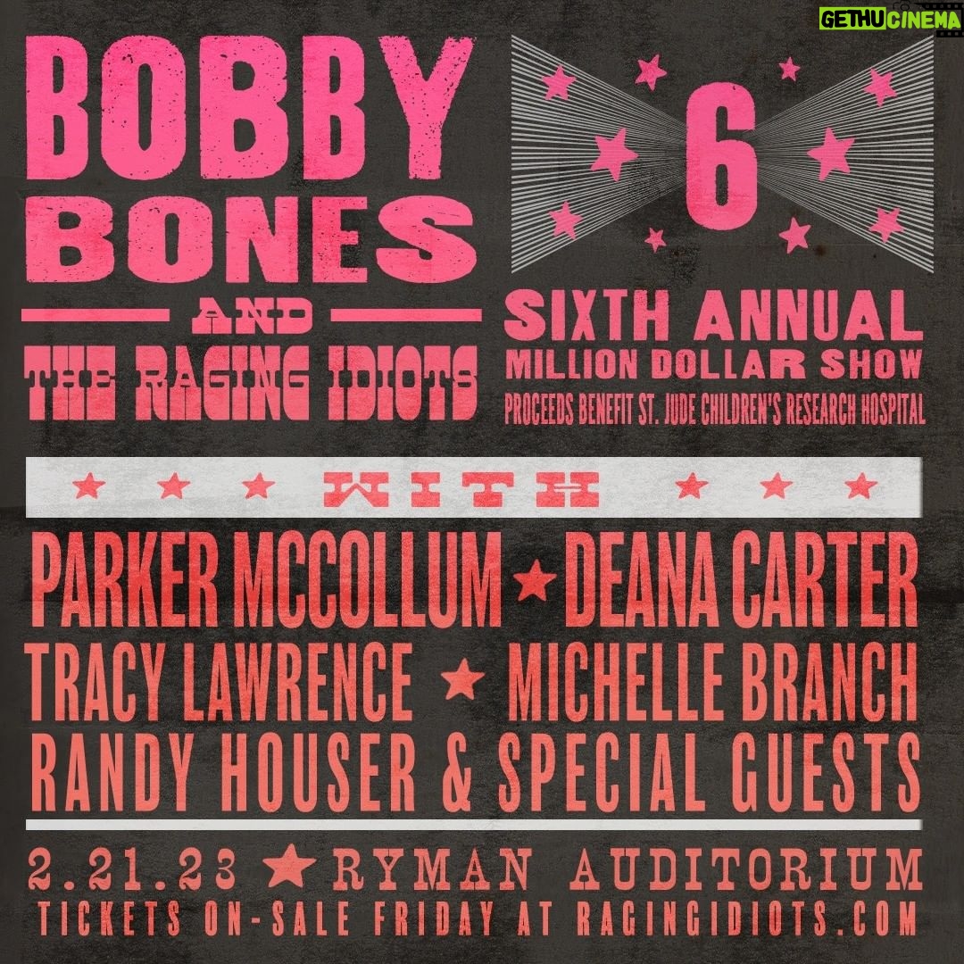 Deana Carter Instagram - This is going to be fun! @mrbobbybones and the Raging Idiots #MillionDollarShow - I will be back in February with @parkermccollum, @therealtracylawrence, @michellebranch @randyhouser, and more! Tickets go on sale Friday. 🥰