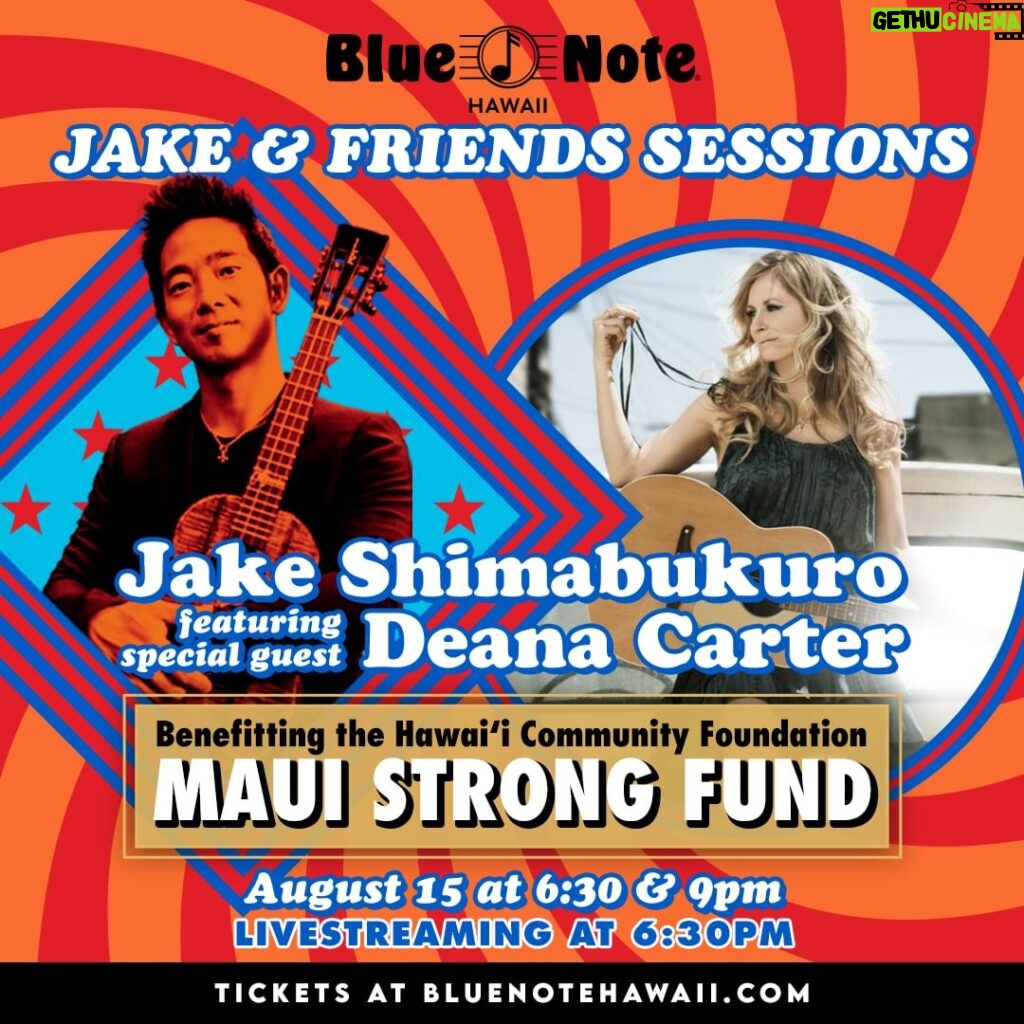 Deana Carter Instagram - This is a #LIVESTREAMING benefit concert! Spread the word! I will be performing with @jakeshimabukuro at the @bluenotehawaii's Maui Benefit - this is a special concert and livestream event, benefitting the @hawaiicommunityfoundation: Maui Strong Fund! August 15th at 6:30 & 9:00 PM - LIVESTREAMING at 6:30 PM Get more information here: www.Deana.com The livestream will be available on-demand through Tuesday, August 22nd at 11:59pm HST. #mauistrong #mauistrongfund #mauihawaii #mauifires #mauiwildfires #staysafe #naturaldisaster #hawaiiwildfire #HawaiiCommunity