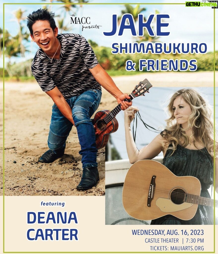 Deana Carter Instagram - Getting closer, Maui! :) Come see me perform LIVE and in concert with @jakeshimabukuro at the @mauiartsculture on August 16th! This is going to be a really great collaboration! I can't wait! #strawberrywine #didishavemylegsforthis #deanacarter #jakeshimabukurotour2023 #JakeandFriends #ukulele