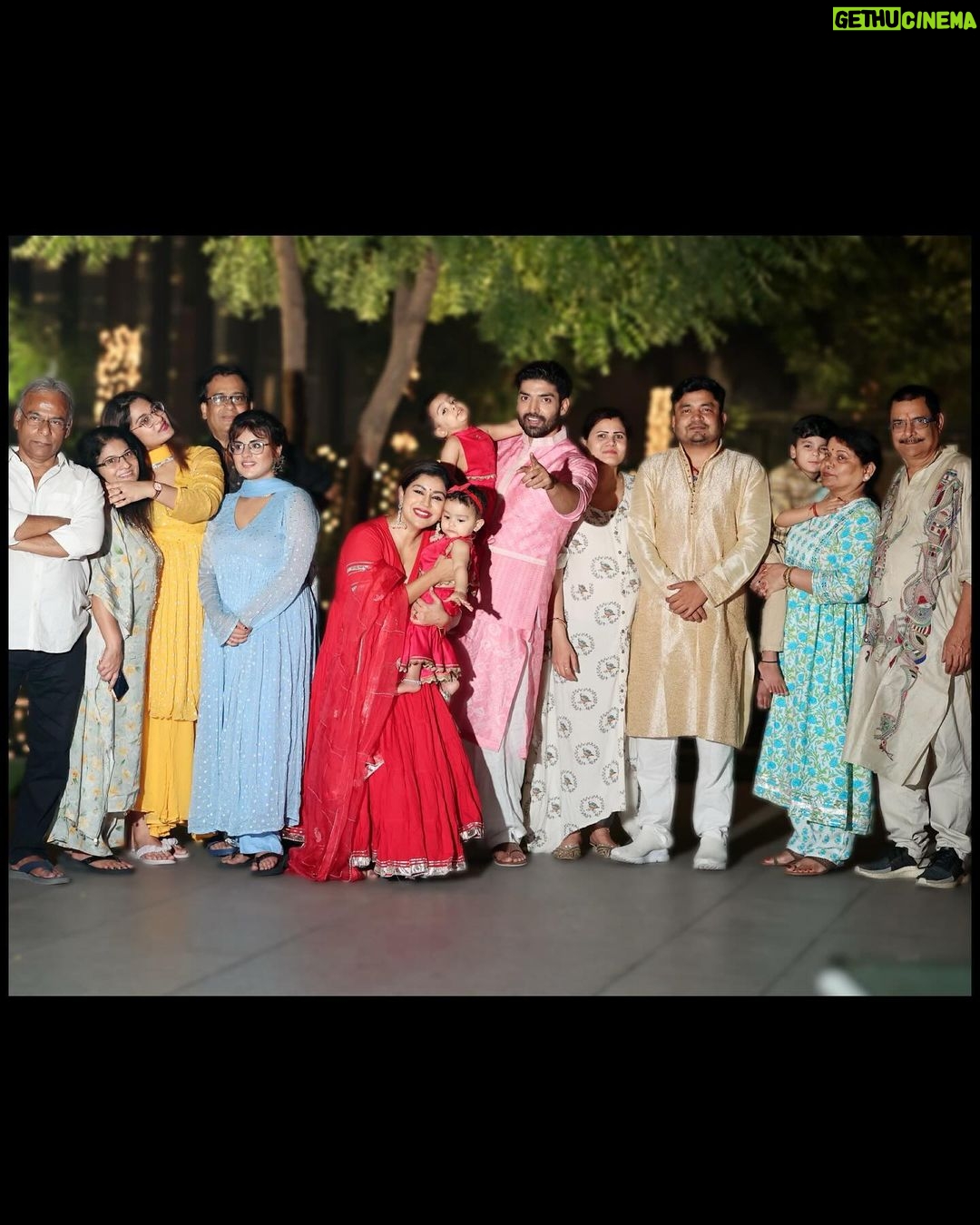 Debina Bonnerjee Instagram - When the whole family is in town it’s indeed a very Happy Diwali ✨❤️ Wishing you all love, light and happiness always 🥰 . . Debina wearing @aachho Gurmeet wearing @saundhindia Babies wearing @monkandmei @meizuluxury . . #HappyDiwali #Family #BetterTogether