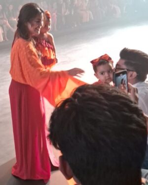Debina Bonnerjee Instagram - Moments like this ❤️ This one is obviously the most special #iykyk 😉 
Thank you @shivanee_saraf for putting across sucha beautiful thought for @barrooni.in collection 
The thought : To be structured and messy at the same time and every “mother” will just get it since we are on a role to shine get our confident going, keep things structured and yet we are messy too haha!! 
To good times and making the best memories with my little girls❤️ 
.
Outfit both mommy babies : @barrooni.in 
👠 : @Sana.k.official
Hair : @irshad__hair 
Styled by : @simrankhera5 
Managed by : @jeevitaoberoi 
.
Thank you @timesfashionweek 
.
.
#debinabonnerjee #love #bombaytimesfashionweek