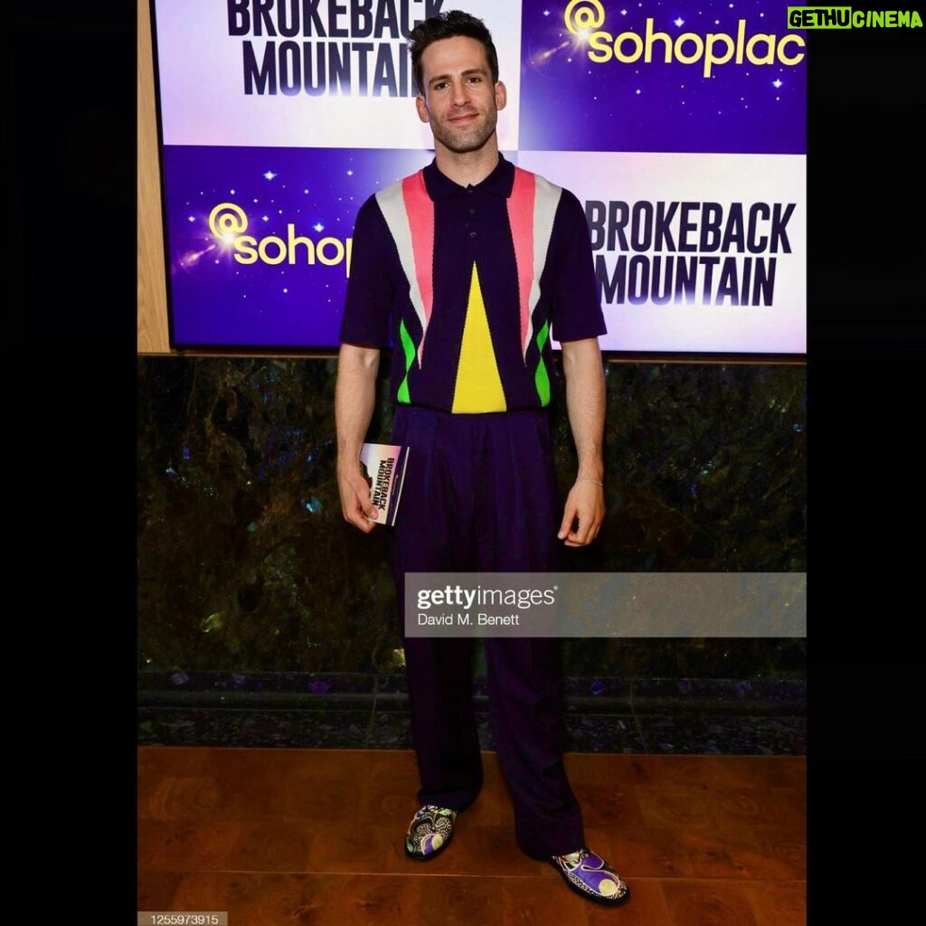 Dino Fetscher Instagram - Press night for Brokeback Mountain at @sohoplace @nimaxtheatres. Thanks so much for the invite! I wept uncontrollably in the dark ♥ Beautiful performances, music and incredible design by @tompye33! Go see. . Thank you once again @moschino for the absolutely beautiful threads! And @theo.katsaros for being my fairy god mother and making it happen ♥ . #brokebackmountainplay