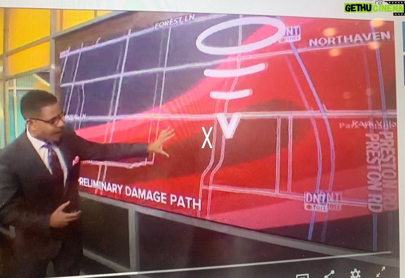 Dixie Carter-Salinas Instagram - Prayers for the tornado victims in Dallas. Hard to imagine the F-3 tornado lifted off the ground for a moment and passed right over my parents home (marked with an X). They said it sounded like a deafening freight train. Such devastation. #TexasStrong šš