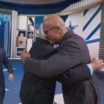 Dwayne Johnson Instagram - Tears of joy - beautiful 🥹❤️ Man I was so grateful to let coach @jimmyjohnson4616 know how much he influenced my life as a 15yr old kid who was always getting in trouble - but also fell in love with football. I committed as high school sophomore and I made a promise to myself to earn a football scholarship to @univmiami and play for Jimmy Johnson and “the bad boys of college football” 😉💀 Last night I personally wrote out my “letter of intent” and presented it here to coach 🩵 Congratulations coach on your well earned Ring of Honor induction and it would’ve been an honor to have put my hands in the dirt for you. @dallascowboys @canesfootball @nflonfox #theU 🙌🏾