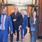 Dwayne Johnson Instagram – Productive meeting in the Pentagon 👍🏾🇺🇸 

Appreciate everyone’s valuable time. 

And great to meet some of our military cadre – thank you for waiting. 

And to the guy who can be heard saying,
“In a purely masculine way, I love you”…. 

 I love you back 😂👊🏾