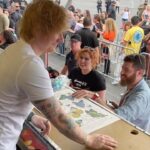 Ed Sheeran Instagram - Santa Clara pop up today before the stadium show, giving out some merch and playing American Town. I’m sober now but we all love a new song leak eh Levi's Stadium