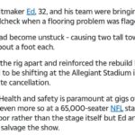 Ed Sheeran Instagram - A little bit more context on the cancellation yesterday. It was a safety issue, and we really tried to do the best we could to make the show happen but I’m not gonna risk the safety of my fans for anything. I really am gutted, this was very much out of my control but I do take full responsibility for everyone that was put out from the cancellation. Of course refunds are available at point of purchase, and there is a rescheduled show October the 28th if people still want to come, I promise it will be special. Nothing will take away from the effort people went to to get to vegas though and I’m sorry it wasn’t communicated sooner to the people waiting outside. We really thought the show was going to happen up until the very last moment but it just couldn’t for safety reasons. Sorry again to everyone affected, and hopefully see you in October x