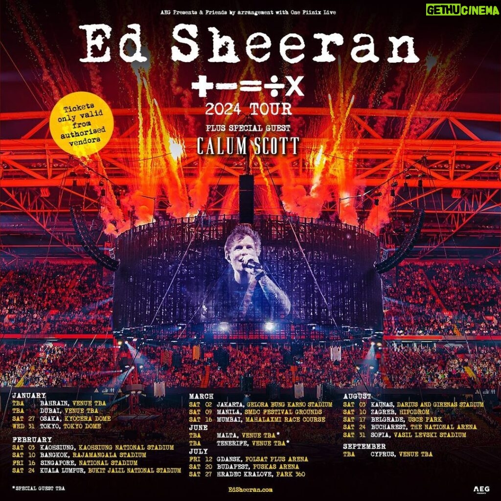 Ed Sheeran Instagram - 2024 Mathematics tour dates on sale from today, see ya on the road xx