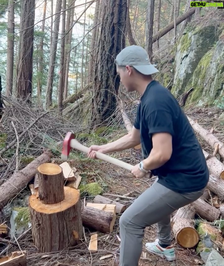 Eddie Liu Instagram - Indoor cat goes outdoors; has a really nice time. Swipe to the last slide to see how dangerous I am with an axe...and by that I mean a liability (my bad, Kendell @bootneck_45). British Columbia, Canada