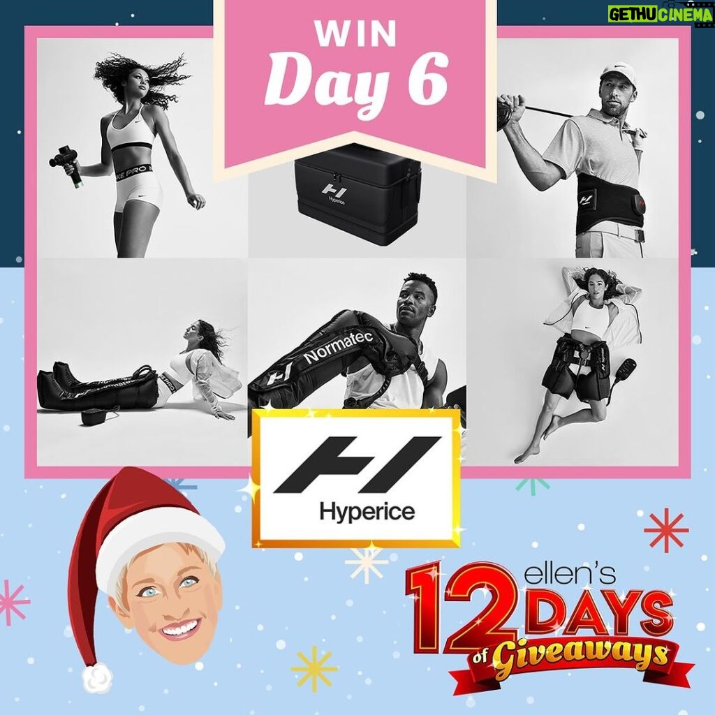 Ellen DeGeneres Instagram - It’s Day 6 of the 12 days of Giveaways and today’s giveaway is from an awesome company called Hyperice. They design products to help your body recover – from ball-throwing, weight-lifting, baby-holding, sauce-stirring, and everything else you ask of it each day. Yesterday, I almost threw my back out, plucking some lint from my shoulder. The only way to enter the #giveaway is through my newsletter, so make sure to check your inbox for the link to enter. Or sign up to start receiving my newsletter through the link in my bio or at ellenshop.com/12Days. Good luck! #Ellens12Days