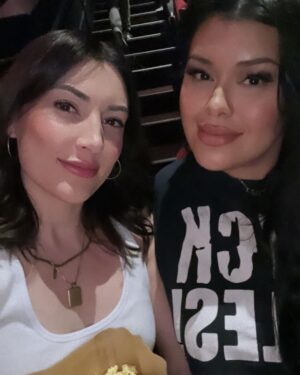 Ellen Hancock Instagram - Tried not to ruin my mascara at a screening for @ironclawmovie IT WAS VERY HARD 🥹💗✨ Extra layer of special-ness seeing it with my wrestling world bestie @stellakae444 • #ironclaw #ironclawmovie #a24 #a24films @zacefron @jeremyallenwhitefinally @holtmccallany @a24