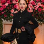 Emilia Clarke Instagram - Thank you so much to @schiaparelli and the incredibly talented @danielroseberry for kicking my jet lag to the curb and giving me this FIRE outfit to wear last night! Welcome to London baby! 🥰🙌❤️