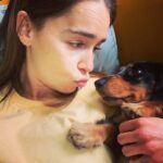 Emilia Clarke Instagram - The 3 stages of Ted’s love language. Licking is introduced at a distance. Zero understanding of human kiss. Screw it gimme your face. #sleepeatrepeat #🥰 #🕺