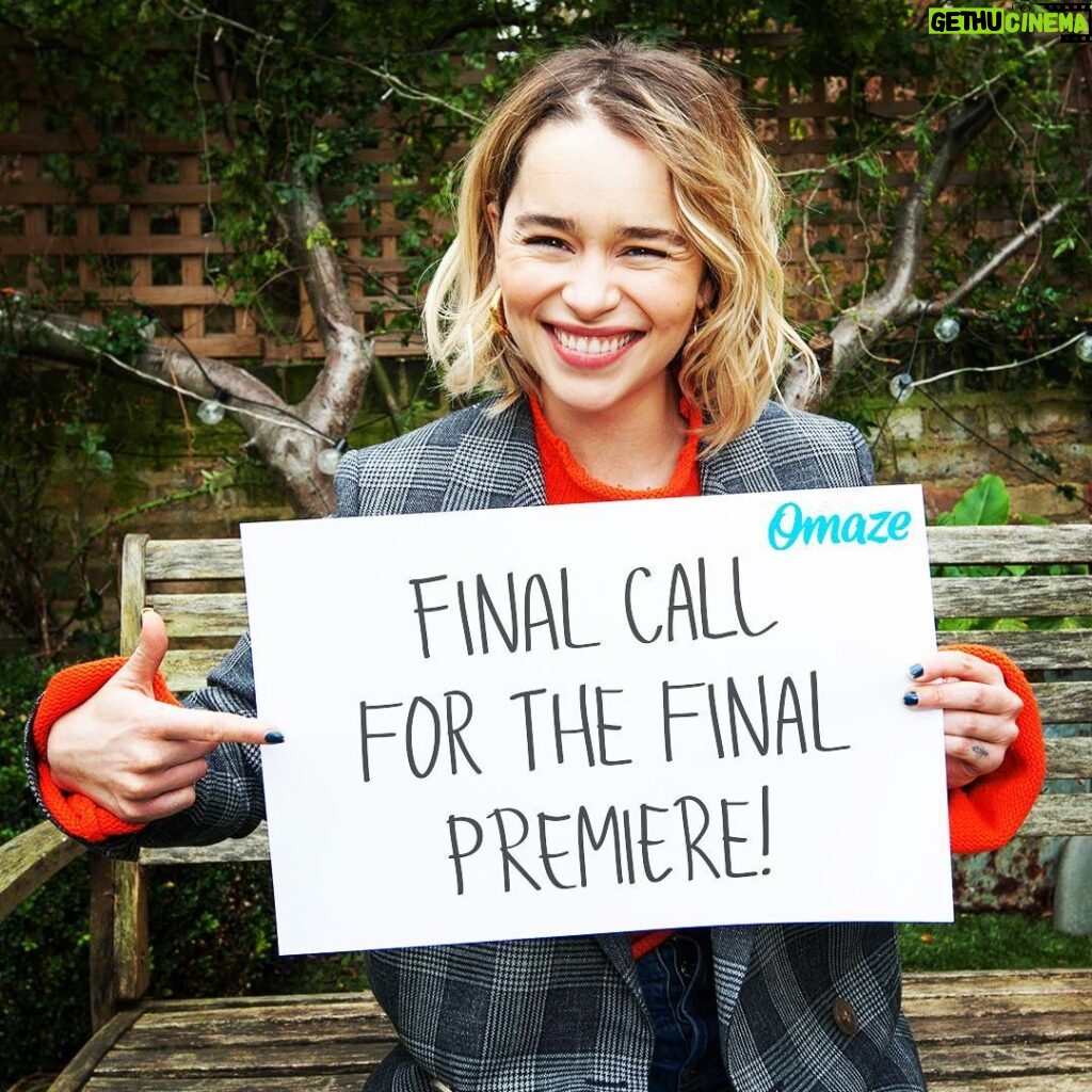 Emilia Clarke Instagram - THIS IS IT YOU GUYS! It’s almost time for the final season… which means it’s your FINAL CHANCE to be my plus-one at our very last Game of Thrones premiere. Don’t miss your chance to support a great cause and come hang with me and the cast while we laugh/cry/snot/hug/dance all over each other at the premiere. I can’t wait. Click my bio link or go to omaze.com/emilia @omazeworld #onlyatomaze #bestplusoneever #seriouslyweregoingtopartyandcryandparty #😥 #itsgonnabeEPIC #❤️
