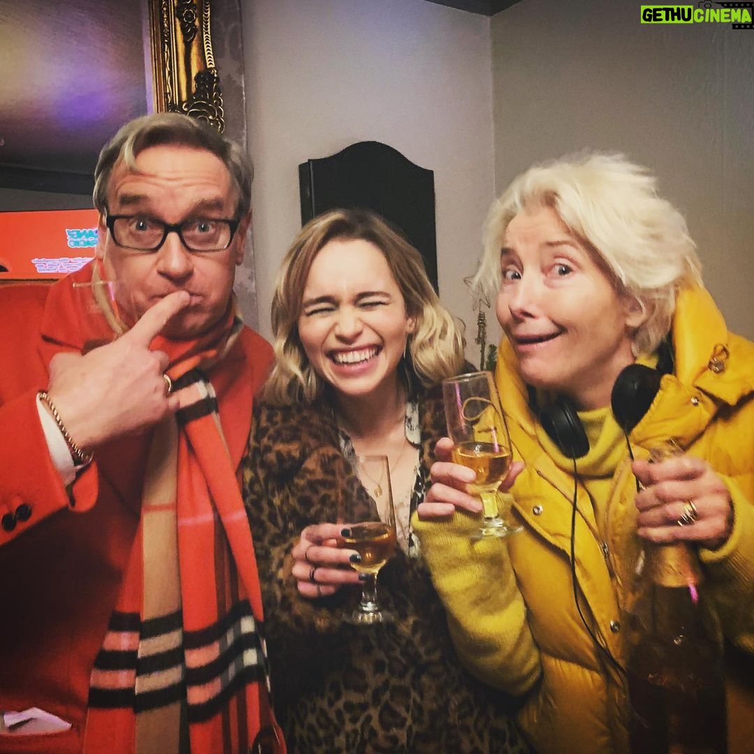 Emilia Clarke Instagram - Spoiler alert. #lastchristmasmovie is NO fun AT ALL. #π #π #hellochristmasbreak #hellohangovers #goodbyeeyeshellosmiles @paulfeig and Miss Thompson you have my heart (and liver) forever β€οΈ (or till we start back up again in January)