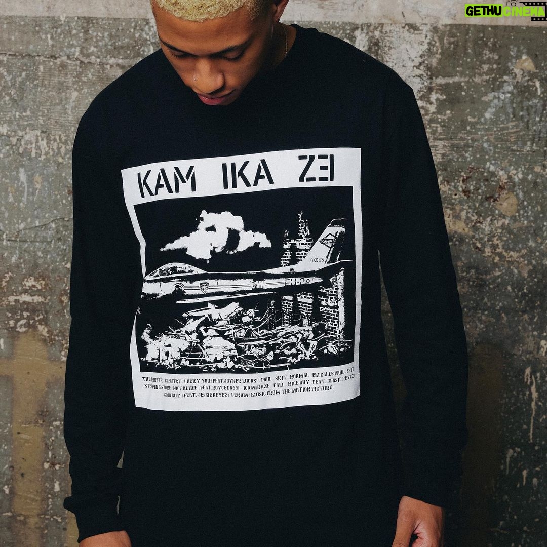 Eminem Instagram - "Gotta concentrate, against the clock I race” ✈️ #KAMIKAZE5 merch capsule drops tomorrow Shop.eminem.com