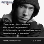 Eminem Instagram - we went through the genius data to pull some quotables from the top 3 most popular @eminem songs on #CurtainCall2 share your favorite #CurtainCall2 genius lyric card using the hashtags #CurtainCall2 and #Entry and you might just get a repost and a prize from eminem himself 👀 link in bio for details