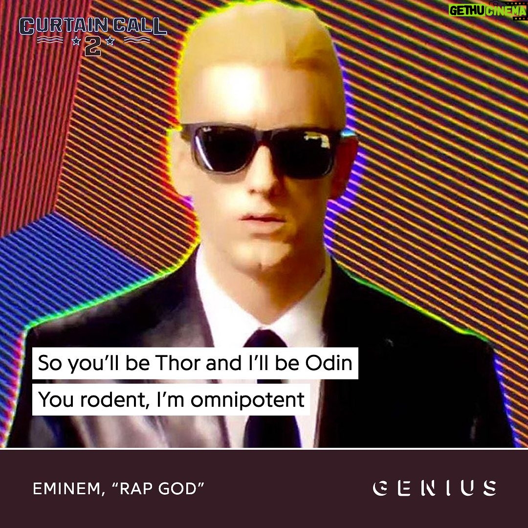 Eminem Instagram - we went through the genius data to pull some quotables from the top 3 most popular @eminem songs on #CurtainCall2 share your favorite #CurtainCall2 genius lyric card using the hashtags #CurtainCall2 and #Entry and you might just get a repost and a prize from eminem himself π link in bio for details