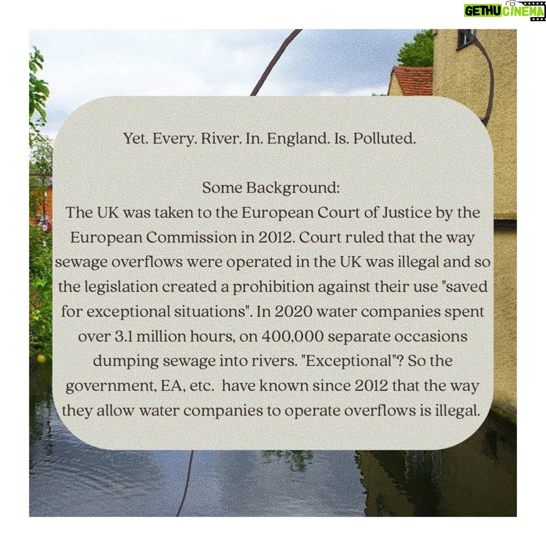 Emma Watson Instagram - Is the UK Environment Bill to stop dumping sewage in England’s rivers demanding enough? Every single river in England is polluted. Swipe for information.