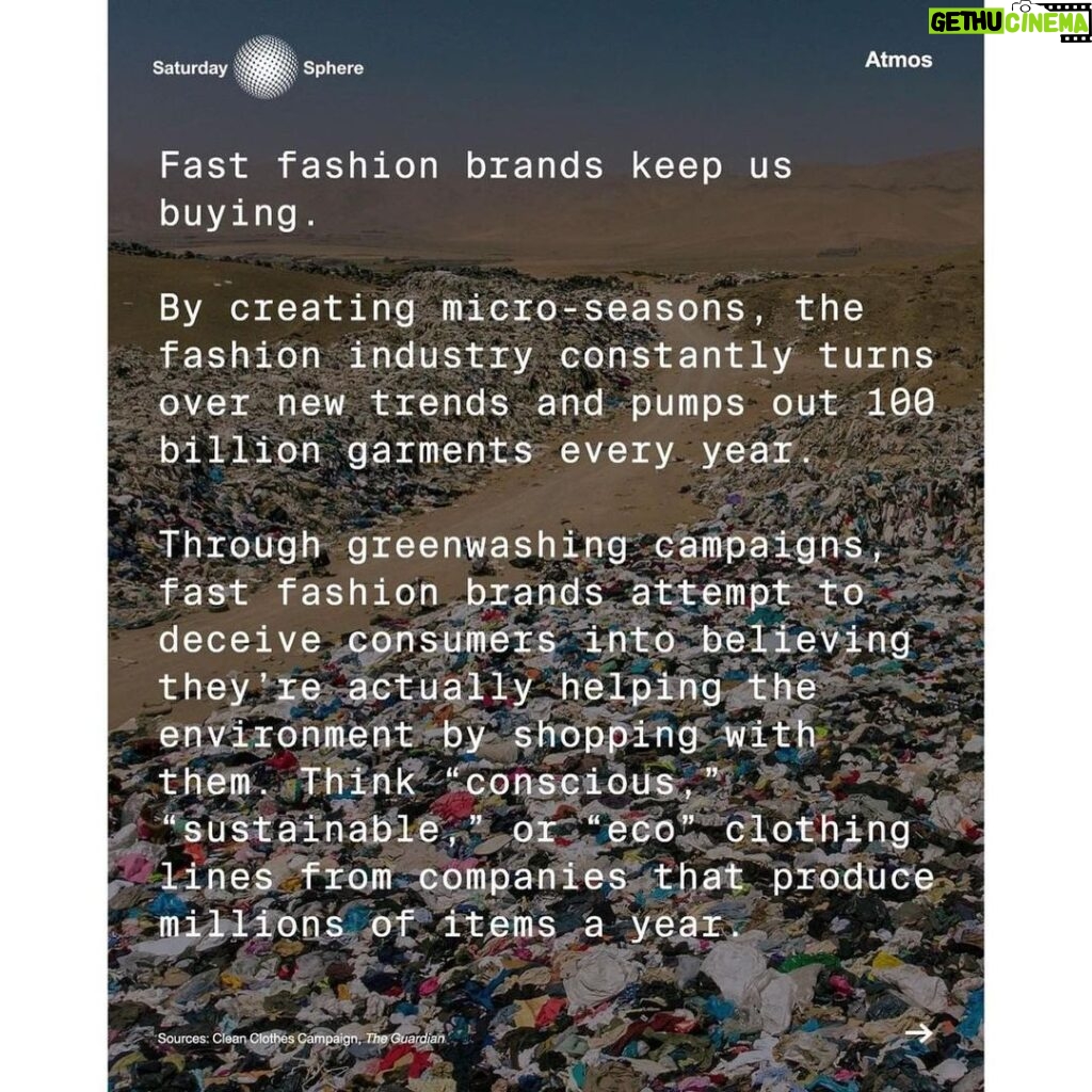 Emma Watson Instagram - “Here’s what the FAST FASHION industry doesn’t want you to know this holiday season. Fast fashion is cheap and convenient for us, but it spells disaster for the planet. We do have some power as consumers to change this - avoiding fast fashion, telling everyone you know about this, and voting for change are the best ways to help 🖤” Post by @atmos Words by @elieoutside Design by @tessaforrest #repost from @chicksforclimate one of our favorite pages 😍