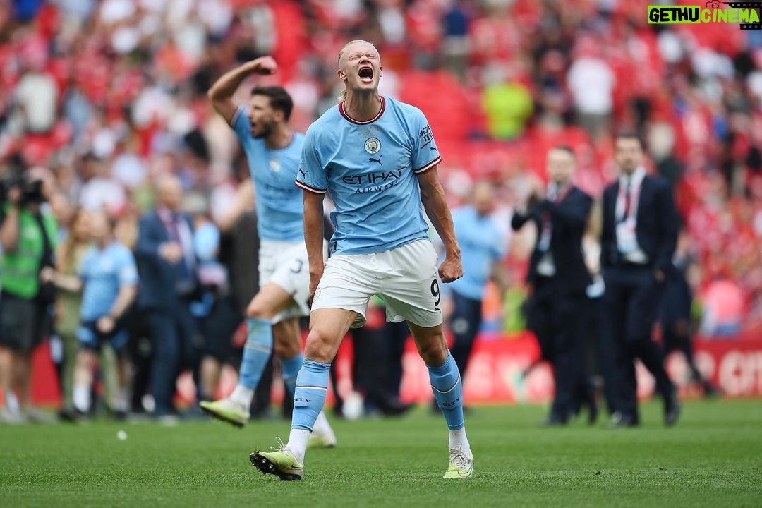 Erling Haaland Instagram - THIS IS HOW IT FEELS TO BE CITY! 💙 🏆 🏆
