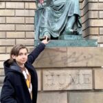 Ethan Thomas Jung Instagram - Touching Hume’s toe for luck 🍀 Just came across this memory from earlier in the year. #latergram #scotland #hume #luck #edinburg #royalmile Edinburgh, Scotland