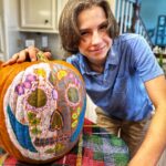 Ethan Thomas Jung Instagram - Sugar skull pumpkin 🎃 #sugarskull #pumpkin #paint #crafty #halloween #diy #art