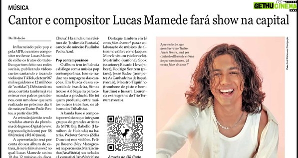 Felipe Simas Instagram - Primeiro show da primeira turnê da história de Lucas Mamede. Fortaleza, 28 de abril de 23