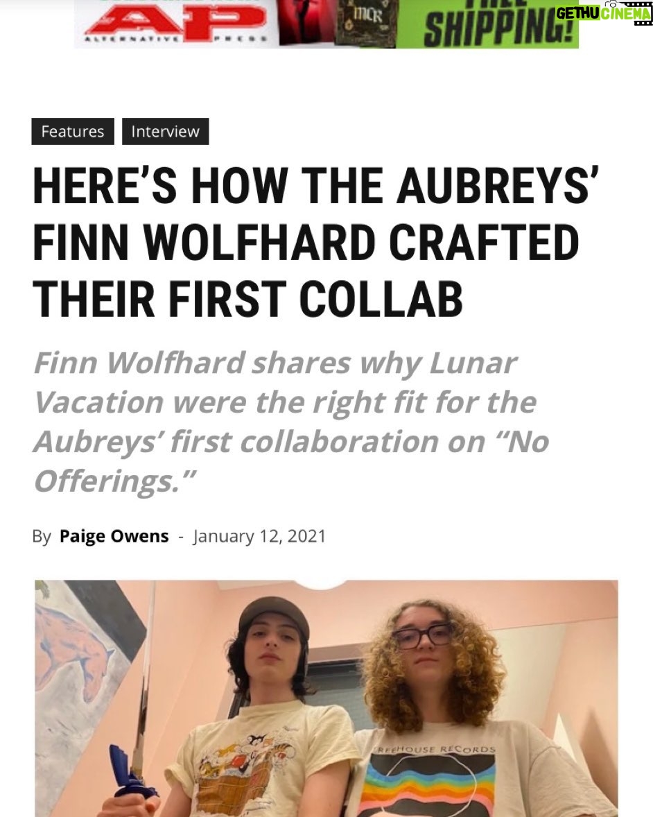 Finn Wolfhard Instagram - Check out @theaubreysrphun + @lunar_vacation collab on platforms everywhere. @altpress article link in the bio stay safe❤️🤘😷🤘❤️ Engineered @tjthunder Mixed @reelbigtuna Mastered @doctormillice Art @leohorton Thanks to all!