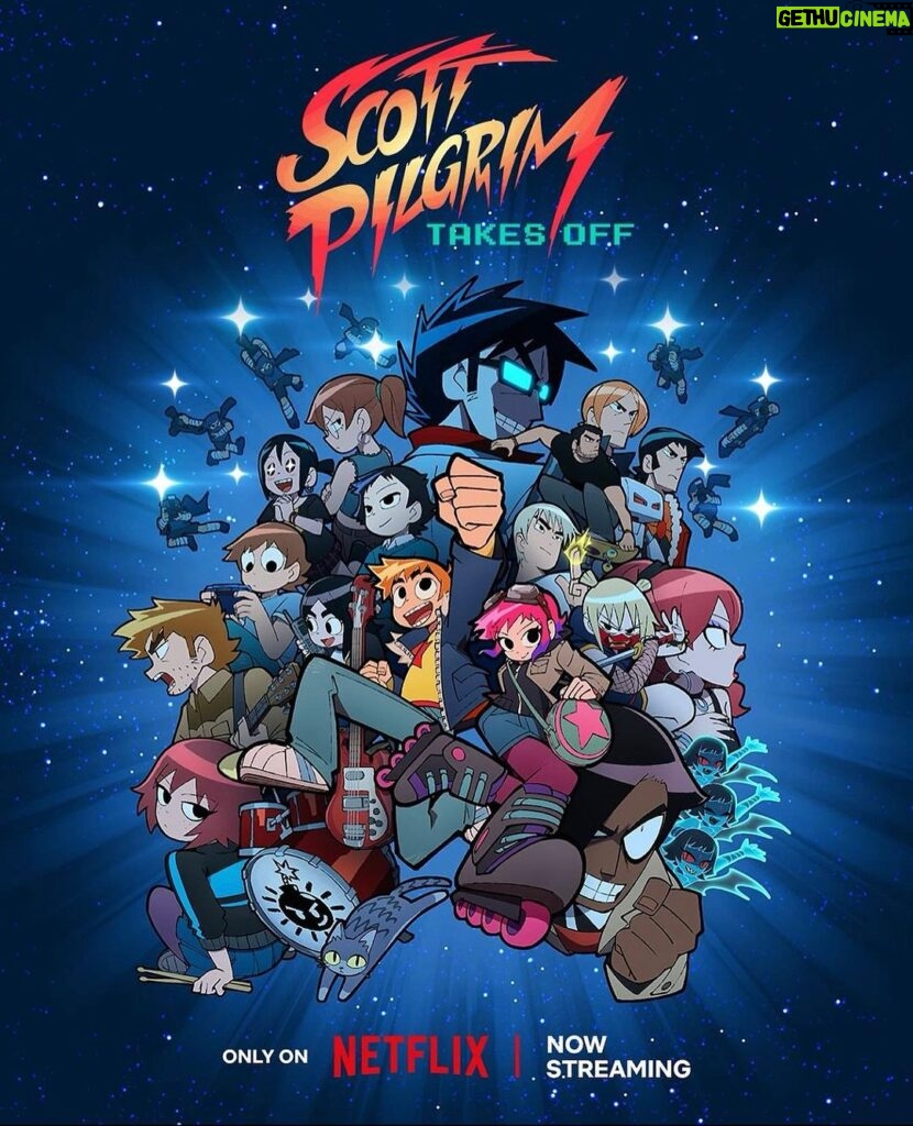 Finn Wolfhard Instagram - The first blu ray I ever bought was Scott Pilgrim Vs. The World. I remember seeing it in theaters and becoming completely obsessed with it. I read all the books, learned all the songs on bass. The producers who made the unbelievably beautiful and hilarious Scott Pilgrim Takes Off gave me the opportunity to live out my childhood dream. I got to play Scott pilgrim in a small scene! Thanks to all who got me to be apart of it. Please go watch! Streaming now on Netflix