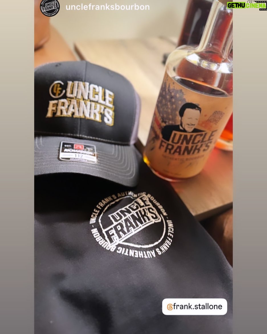 Frank Stallone Jr. Instagram - We have new apparel that you can pre-order now. Everything is manufactured in the United States of America, giving American workers jobs. Just like uncle Frank he was made in America.๐บ๐ธ๐บ๐ธ๐บ๐ธ as well go to www.uncle Frankโs bourbon.com and order today! @chrissterlacci