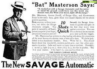 Frank Stallone Jr. - 1.1K Likes - Even the great lawman Bat Masterson was doing ads in 1907, for the new Savage automatic pistol he lived in New York City and was a newspaper sports writer. So from Dodge City to Gotham city. What would he think of New York now? #batmasterson #savagefitearms #savageguns #dodgecity #newyorkcity